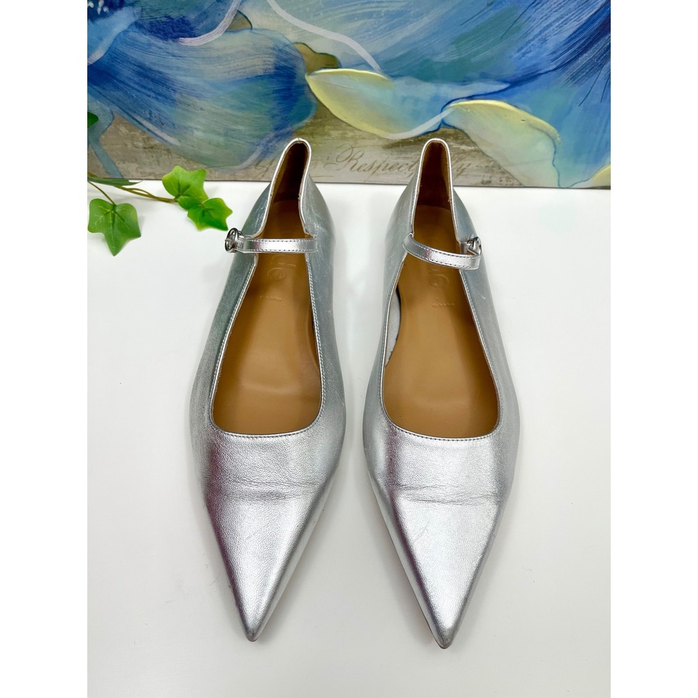 New AEYDE Cleo Pointed Toe Mary Jane Flat in Silver, Size EU 38.5/ US 8.5 - Picture 5 of 11
